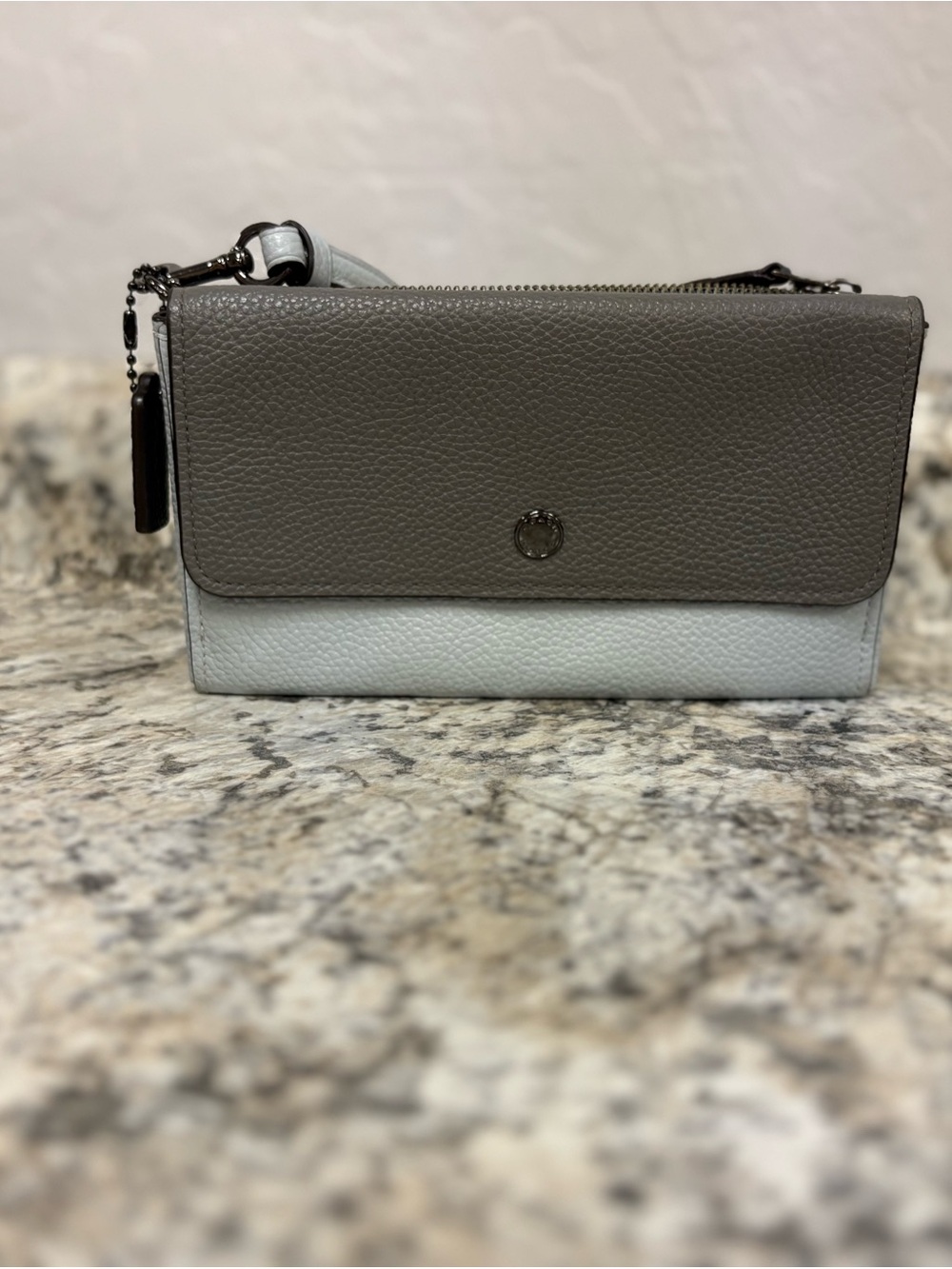 Coach Two-Tone Leather Crossbody Wallet - Gray & White